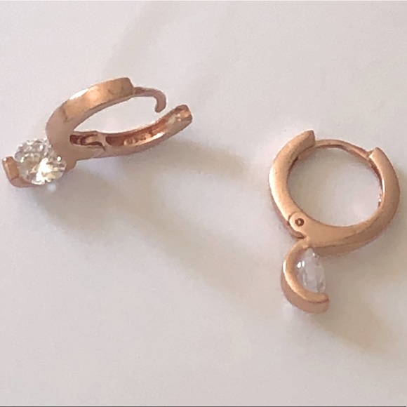 925 Silver cz hoop earrings 14k rose gold plated - Picture 2 of 4
